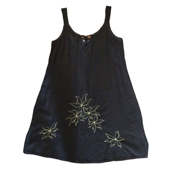 VTG 90s Black Gold Hawaiian Embroidered Fairycore Mini Dress Medium - Picture 5 of 16